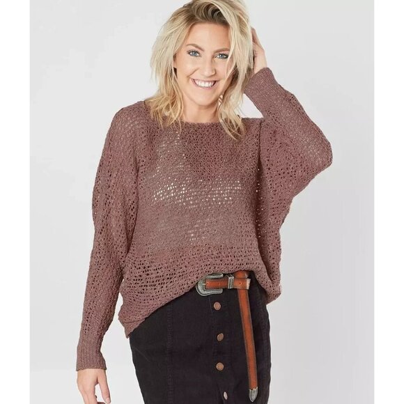 Daytrip Tape Yarn Sweater size L Large Open Cross Back Ash Rose BKE Buckle - Picture 6 of 6